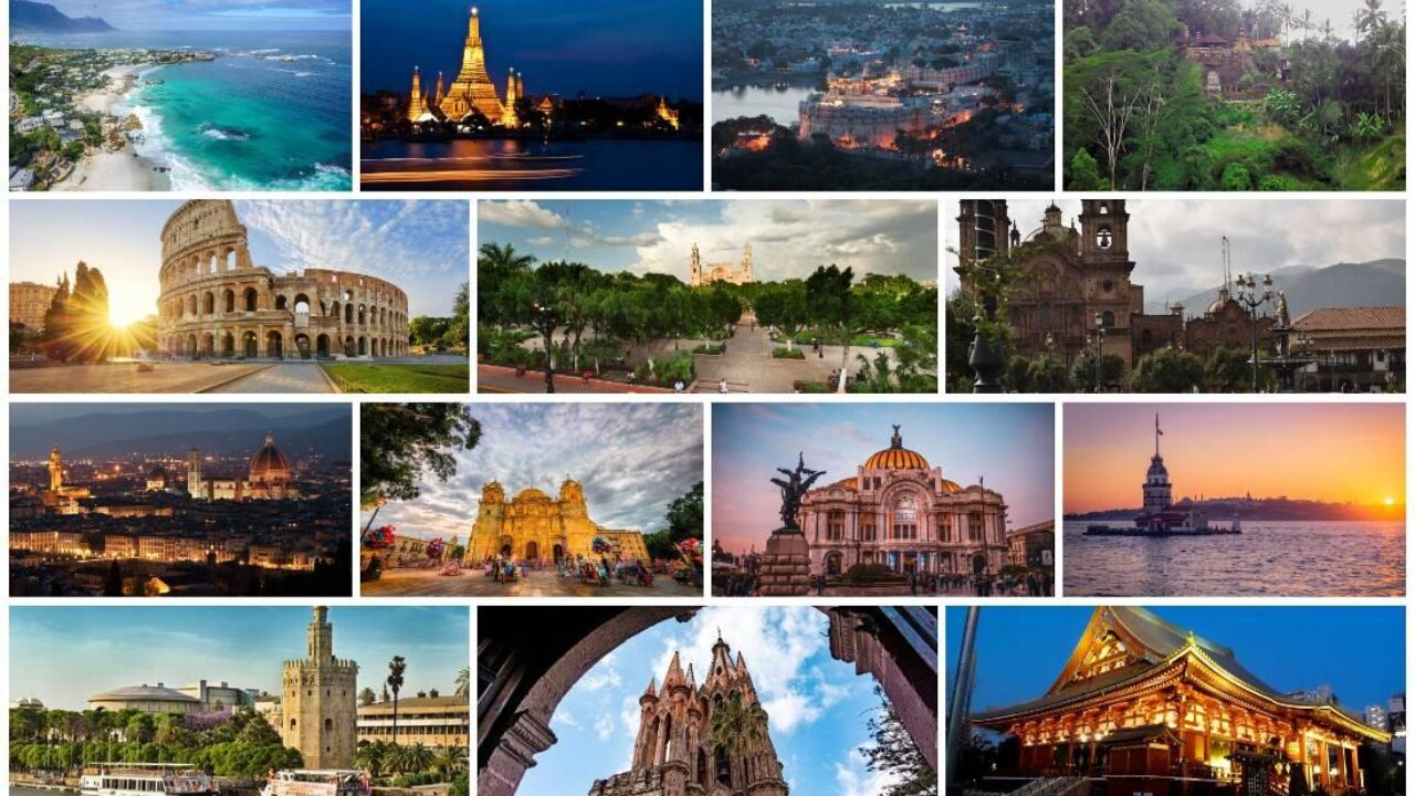 Collage de viajes por el mundo